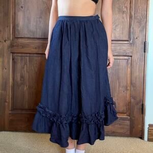 Navy blue cotton midi skirt